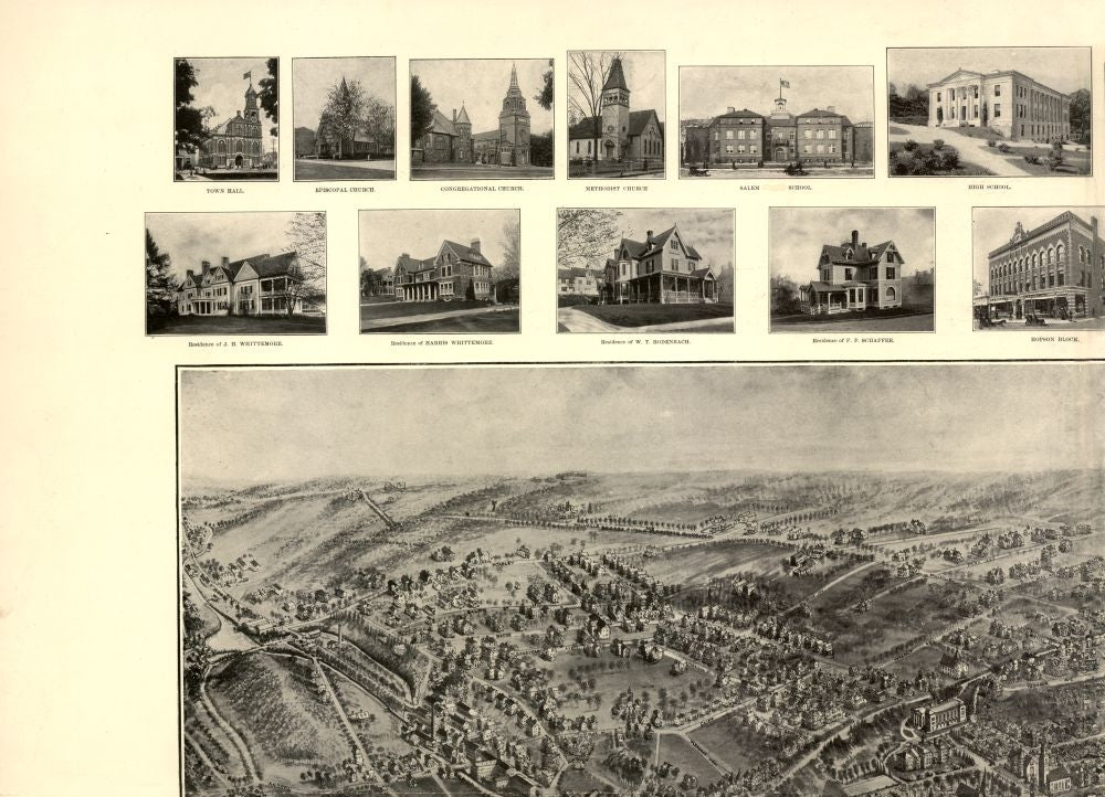 Historic Panoramic View - Naugatuck Connecticut - Bailey 1906 - Vintage Wall Art