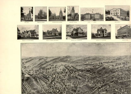 Historic Panoramic View - Naugatuck Connecticut - Bailey 1906 - Vintage Wall Art