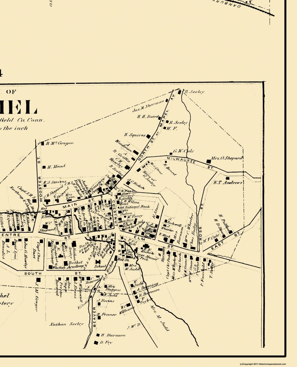 Historic City Map - Bethel Connecticut - 1874 - Vintage Wall Art