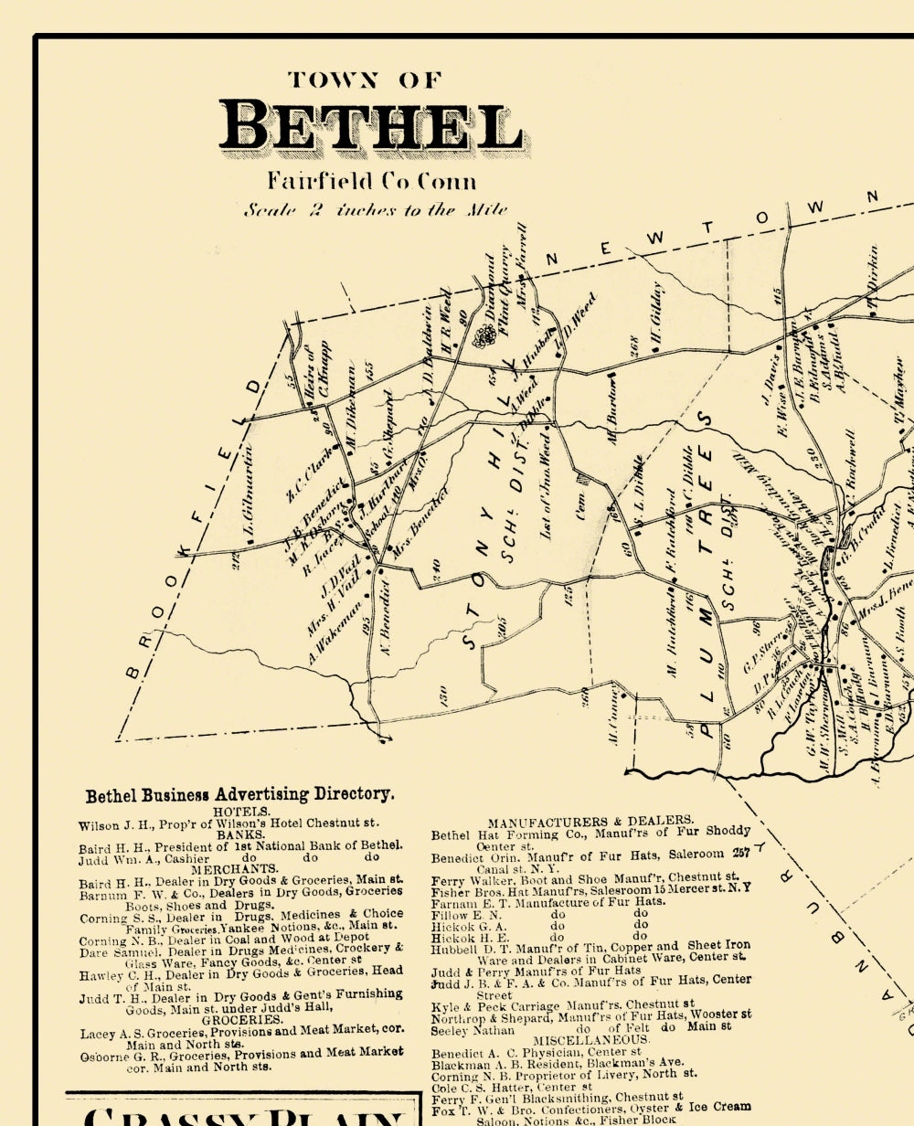 Historic City Map - Bethel Connecticut - 1874 - Vintage Wall Art