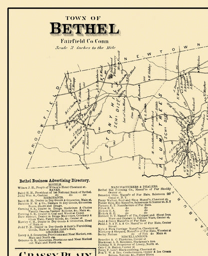 Historic City Map - Bethel Connecticut - 1874 - Vintage Wall Art