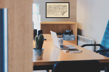 Historical Civil War Map - Georgia Central South Carolina - Bache 1865 - Vintage Wall Art