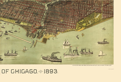Historic Panoramic View - Chicago Illinois - Reynertson 1892 - Vintage Wall Art