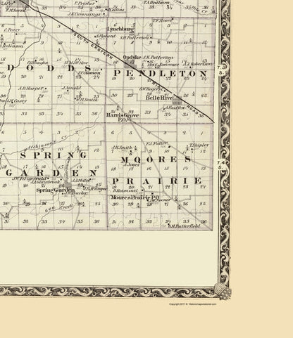 Historic County Map - Jefferson County Illinois  - Warner 1876 - Vintage Wall Art