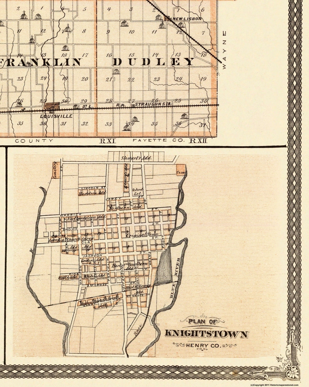Historic County Map - Henry County Indiana - Andreas 1876 - Vintage Wall Art