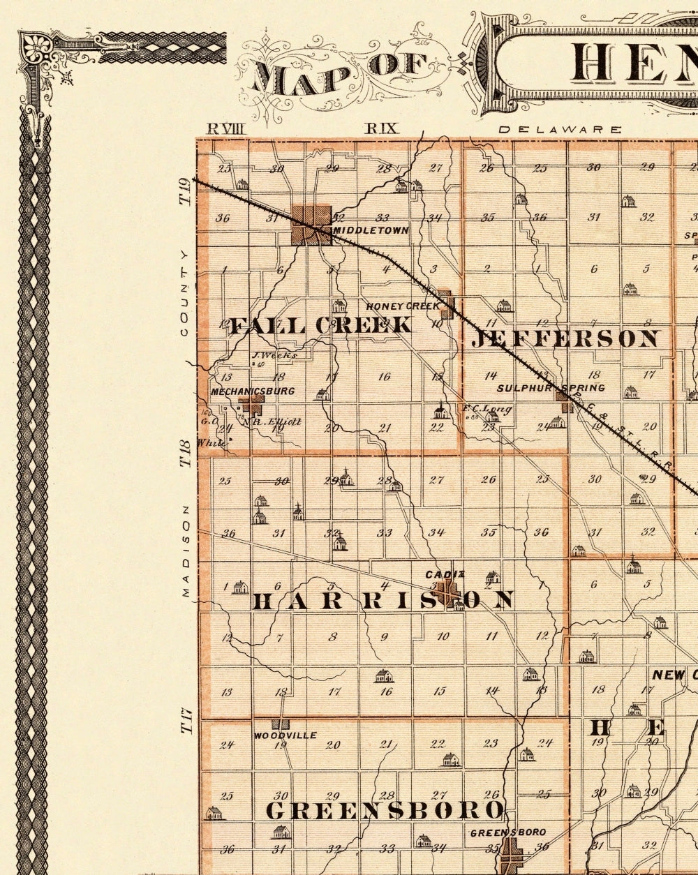 Historic County Map - Henry County Indiana - Andreas 1876 - Vintage Wall Art