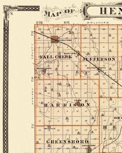 Historic County Map - Henry County Indiana - Andreas 1876 - Vintage Wall Art