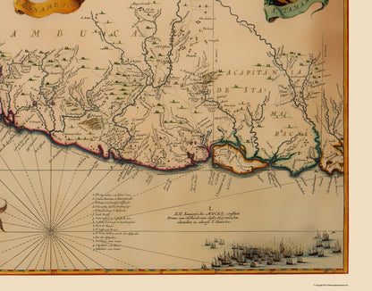 Historic Map - Brazil Coast - Blaeu 1662 - Vintage Wall Art