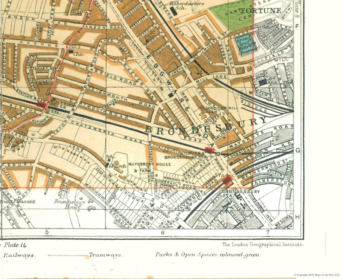 Historic Map - Cricklewood London England - Philip 1904 - Vintage Wall Art