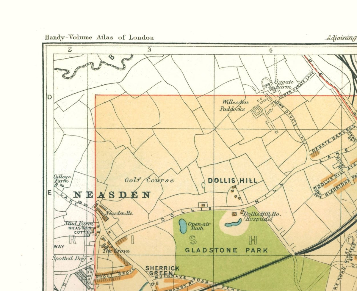 Historic Map - Cricklewood London England - Philip 1904 - Vintage Wall Art