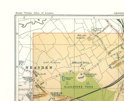 Historic Map - Cricklewood London England - Philip 1904 - Vintage Wall Art