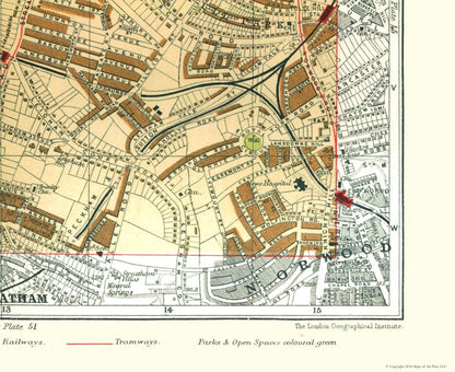 Historic Map - Tooting Commons London England - Philip 1904 - Vintage Wall Art