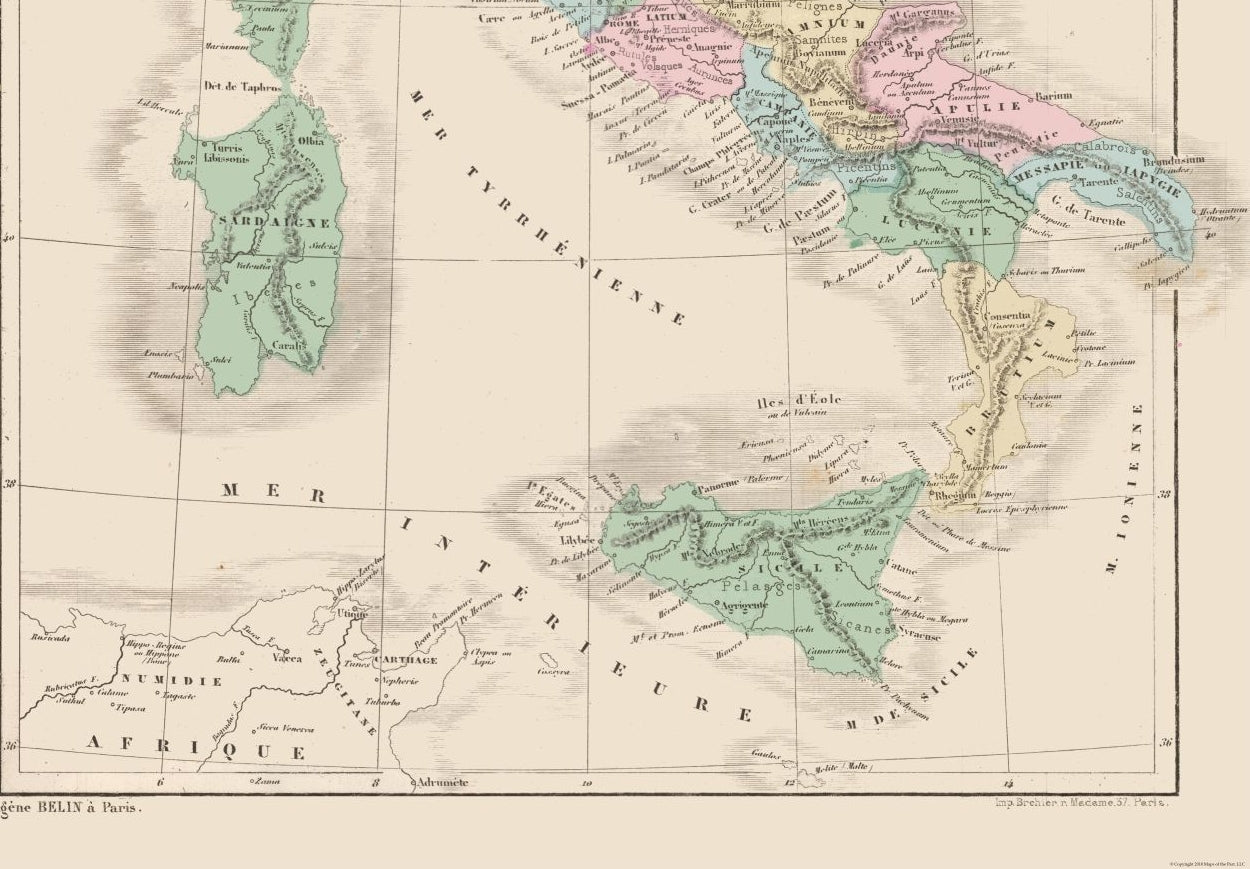 Historic Map - France Italy Belgium Punic Wars - Drioux 1882 - Vintage Wall Art