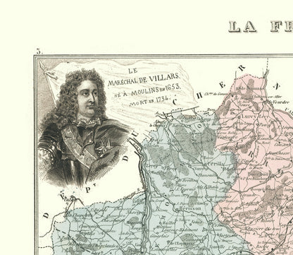 Historic Map - Allier Department France - Migeon 1869 - Vintage Wall Art