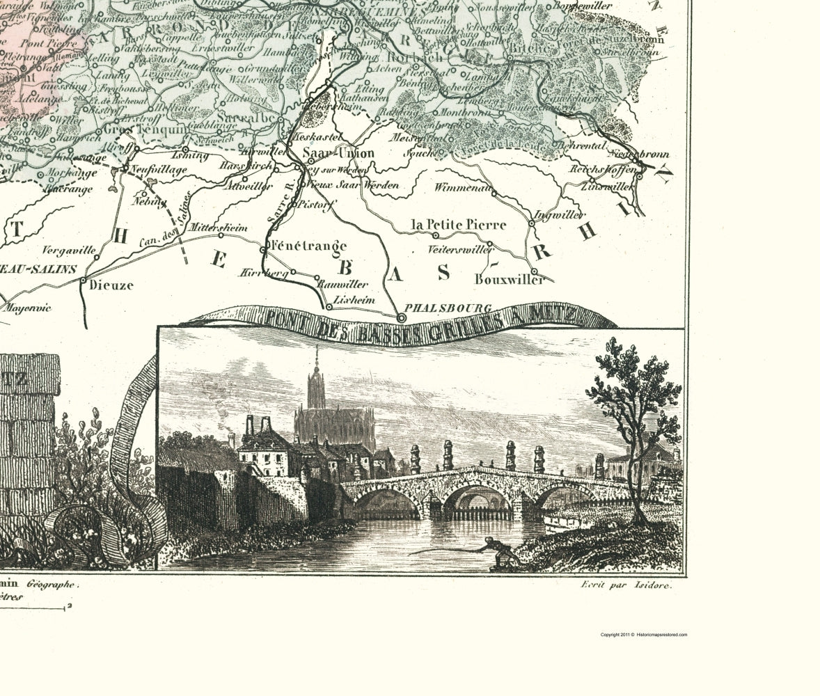 Historic Map - Moselle Department France - Migeon 1869 - Vintage Wall Art