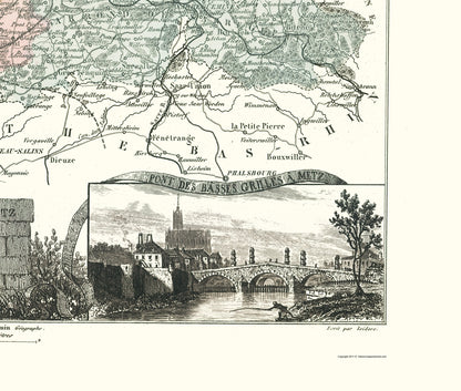 Historic Map - Moselle Department France - Migeon 1869 - Vintage Wall Art