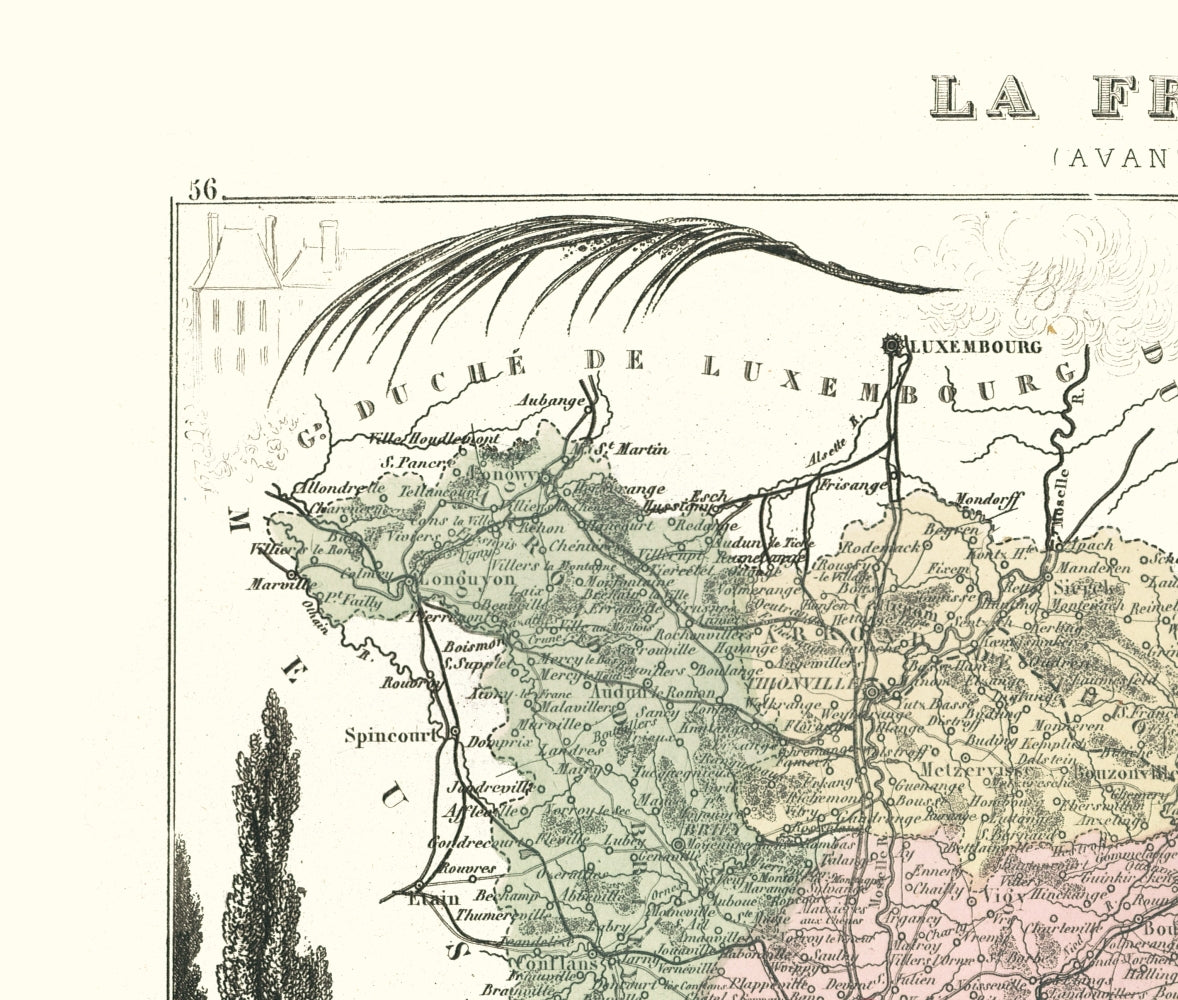 Historic Map - Moselle Department France - Migeon 1869 - Vintage Wall Art