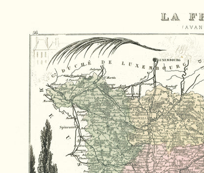 Historic Map - Moselle Department France - Migeon 1869 - Vintage Wall Art
