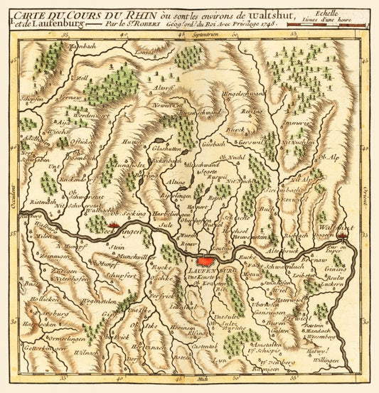 Historic Map - Rhine River Laufenburg Waldshut Germany - Robert 1748