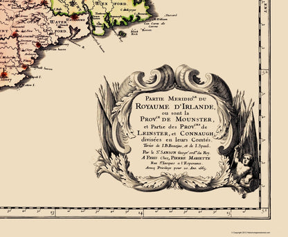 Historic Map - Southern Ireland - Mariette 1665 - Vintage Wall Art