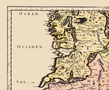 Historic Map - Southern Ireland - Mariette 1665 - Vintage Wall Art