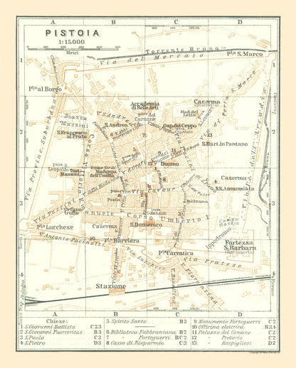 Historic Map - Pistoia Italy - Bertarelli 1914 - Vintage Wall Art