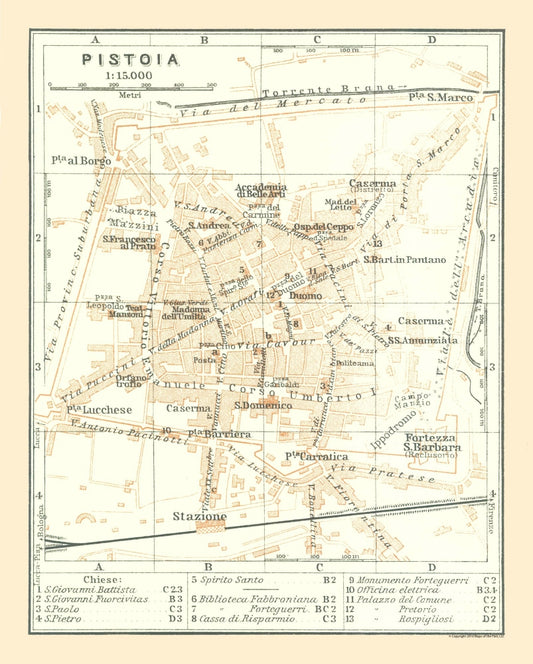Historic Map - Pistoia Italy - Bertarelli 1914 - Vintage Wall Art