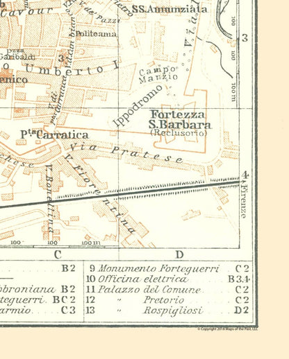 Historic Map - Pistoia Italy - Bertarelli 1914 - Vintage Wall Art