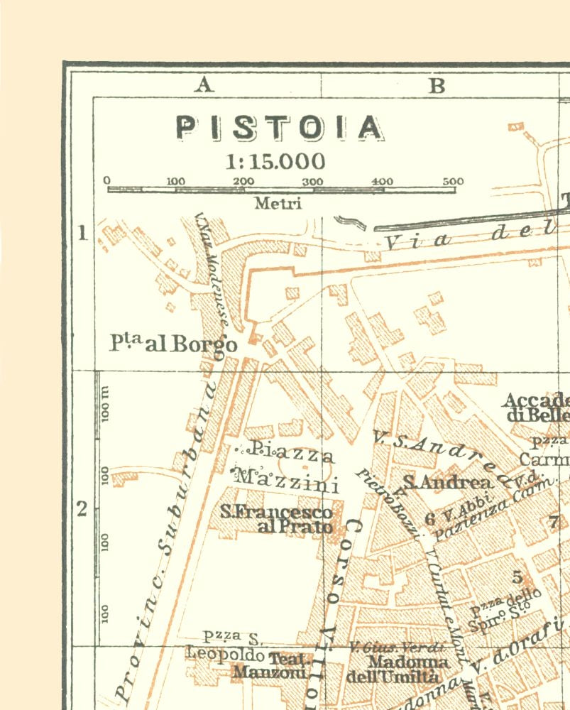 Historic Map - Pistoia Italy - Bertarelli 1914 - Vintage Wall Art