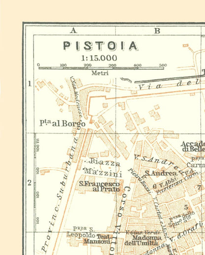 Historic Map - Pistoia Italy - Bertarelli 1914 - Vintage Wall Art