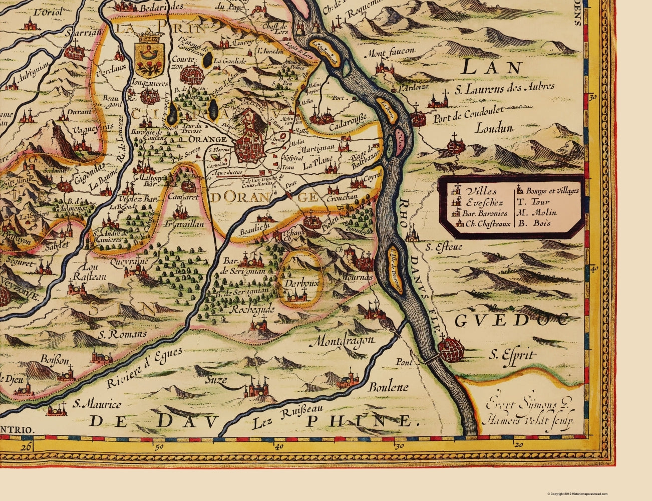 Historic Map - Orange France Principality - Jansson 1630 - Vintage Wall Art