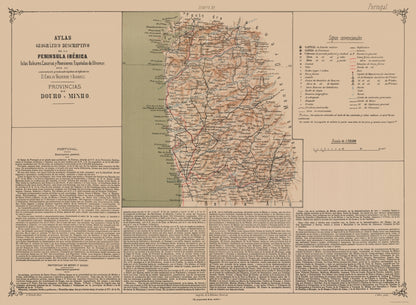 Historic Map - Douro Minho Portugal - Valverde 1880 - Vintage Wall Art