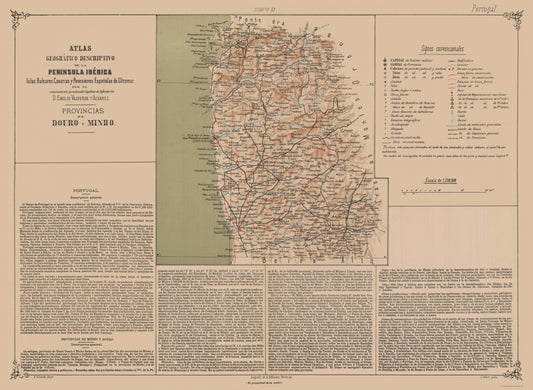 Historic Map - Douro Minho Portugal - Valverde 1880 - Vintage Wall Art