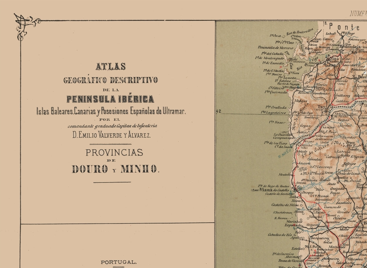 Historic Map - Douro Minho Portugal - Valverde 1880 - Vintage Wall Art