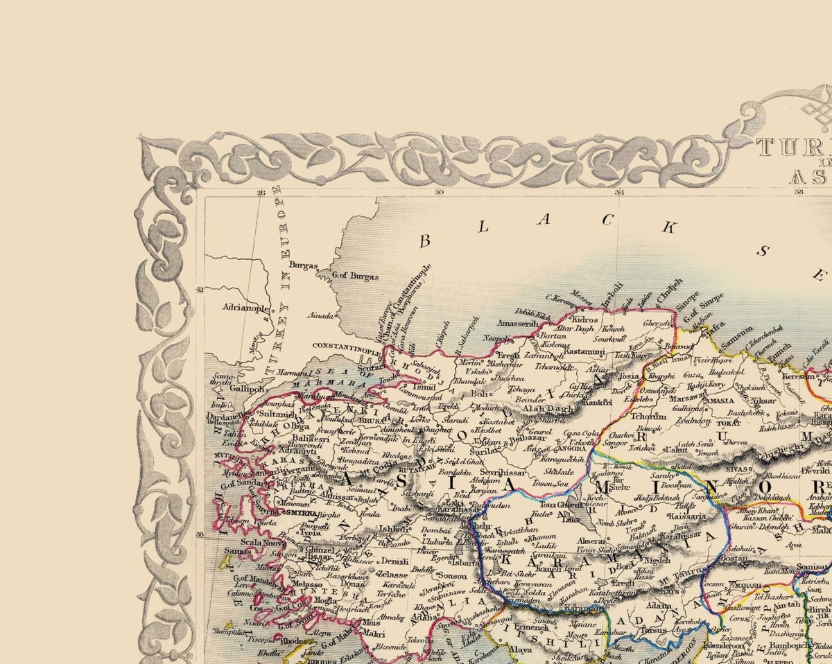 Historic Map - Turkey - Tallis 1851 - Vintage Wall Art