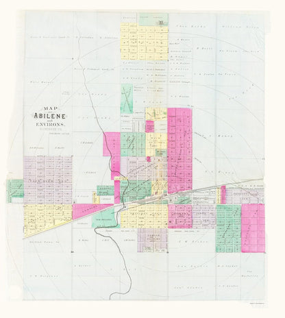 Historic City Map - Abilene Kansas - Everts 1887 - 23.00 x 25.64 - Vintage Wall Art