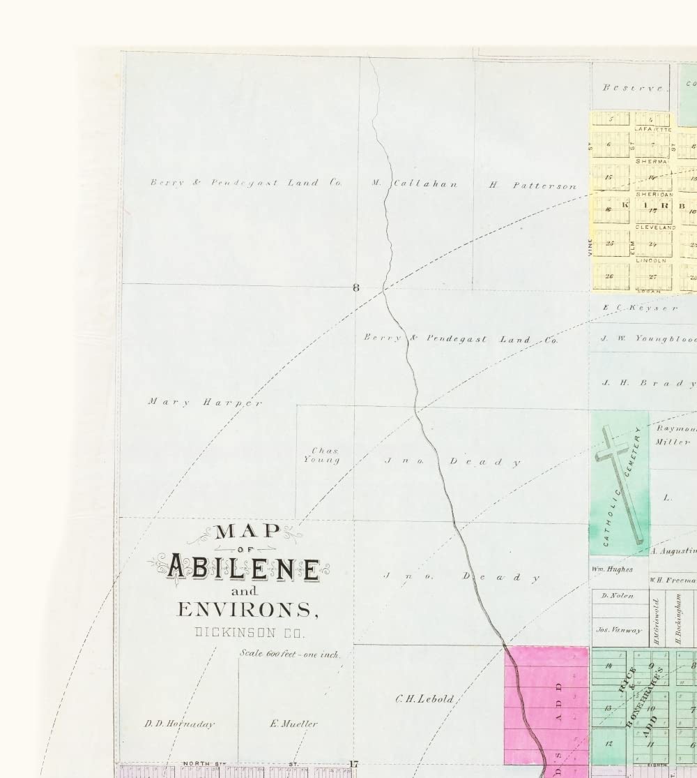 Historic City Map - Abilene Kansas - Everts 1887 - 23.00 x 25.64 - Vintage Wall Art