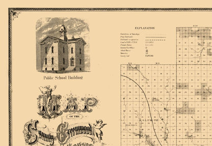 Historic County Map - Greenwood County Kansas - Hoenscheidt 1877 - Vintage Wall Art