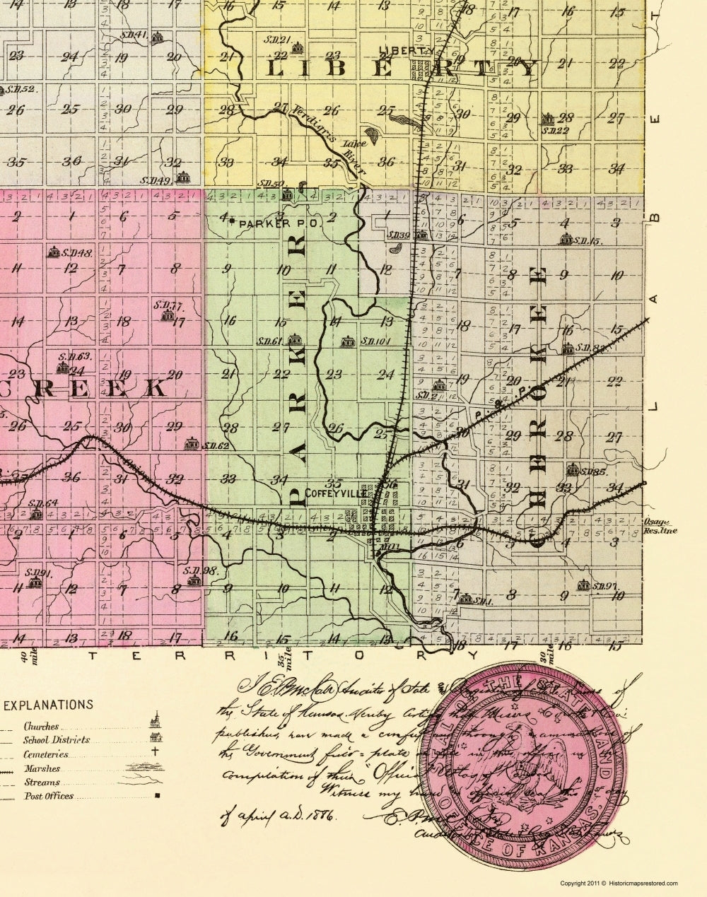 Historic County Map - Montgomery County Kansas - Everts 1887 - Vintage Wall Art