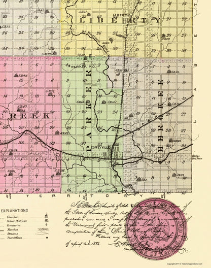Historic County Map - Montgomery County Kansas - Everts 1887 - Vintage Wall Art