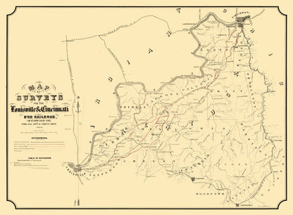 Railroad Map - Louisville Cincinnati Railroad Kentucky - St John 1866 - Vintage Wall Art