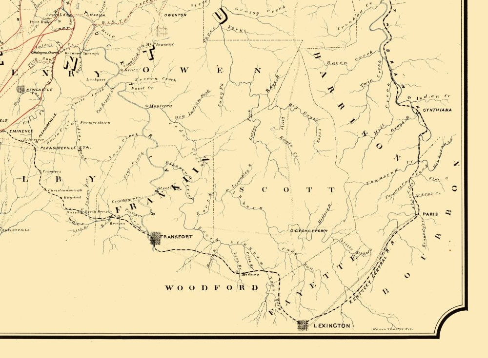 Railroad Map - Louisville Cincinnati Railroad Kentucky - St John 1866 - Vintage Wall Art