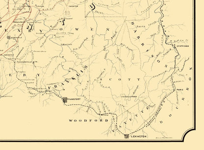 Railroad Map - Louisville Cincinnati Railroad Kentucky - St John 1866 - Vintage Wall Art