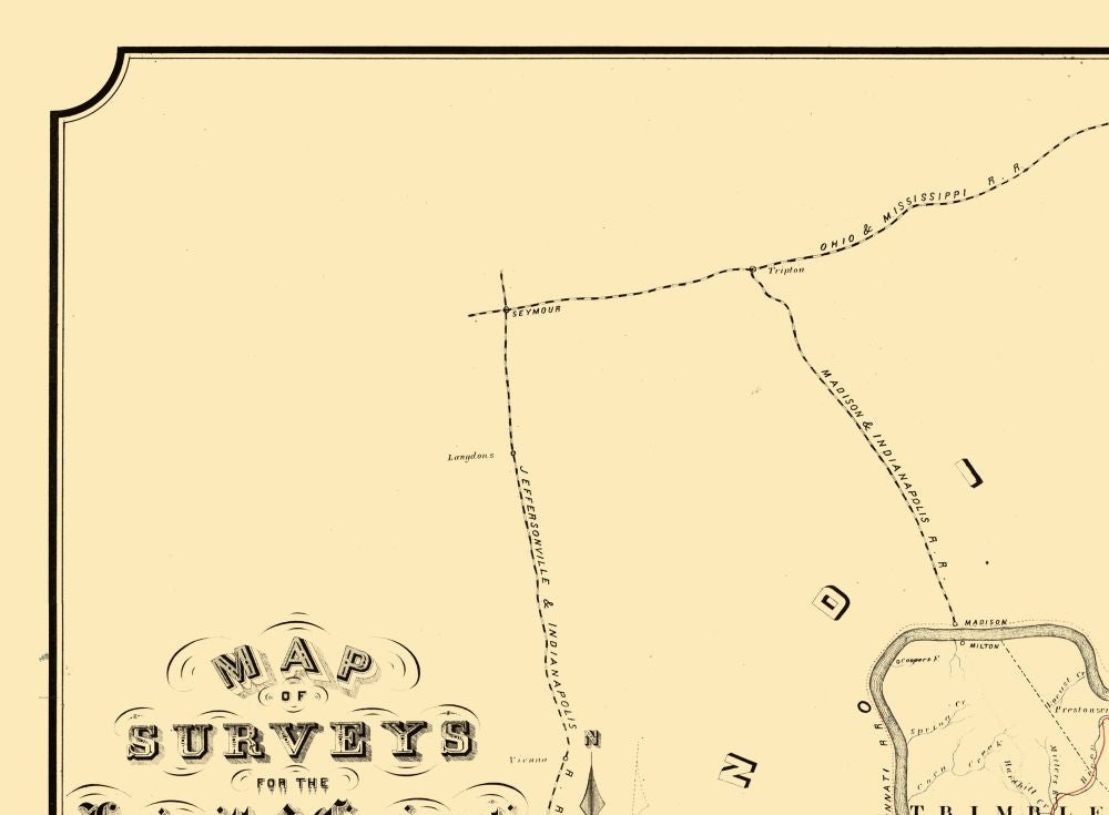 Railroad Map - Louisville Cincinnati Railroad Kentucky - St John 1866 - Vintage Wall Art