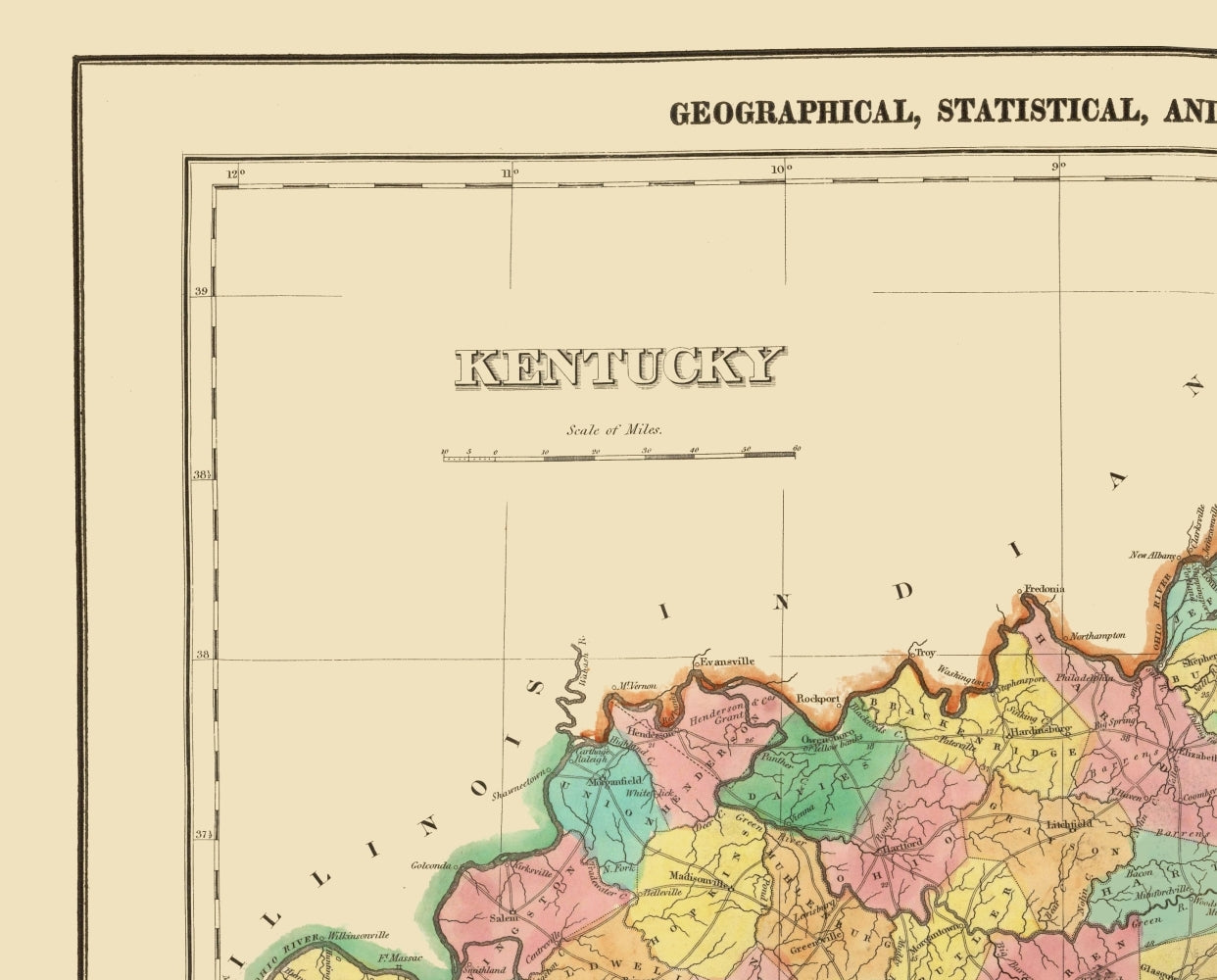 Historic State Map - Kentucky - Carey 1822 - Vintage Wall Art