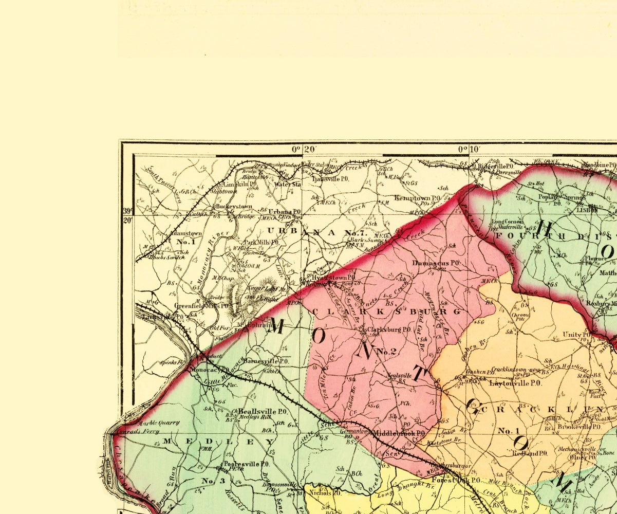 Topographical Map - Howard Montgomery Counties Maryland - Gray 1873 - Vintage Wall Art