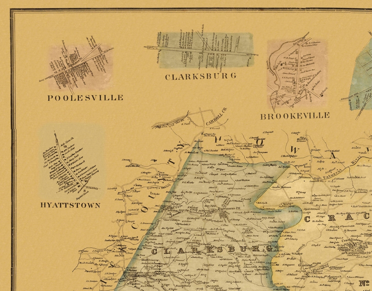 Historic County Map - Montgomery County Maryland - Martenet 1865 - Vintage Wall Art