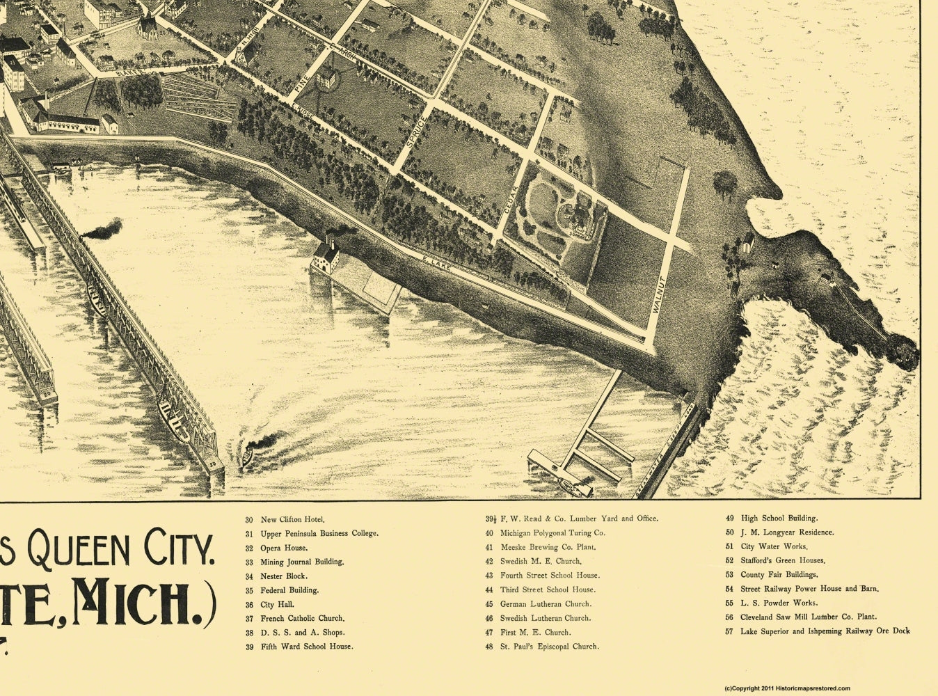Historic Panoramic View - Marquette Michigan - 1897 - Vintage Wall Art