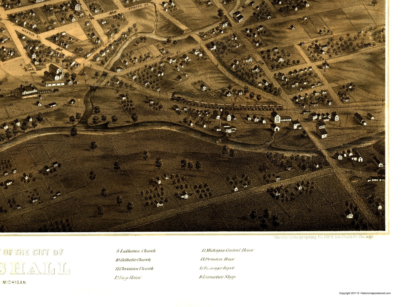 Historic Panoramic View - Marshall Michigan - Ruger 1868 - Vintage Wall Art