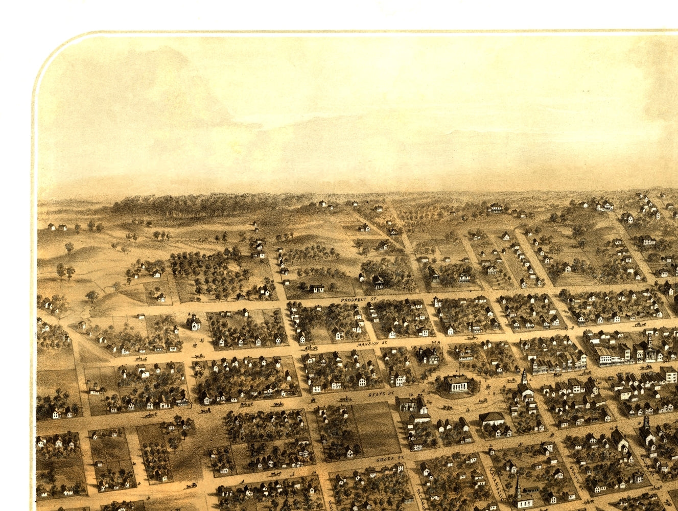 Historic Panoramic View - Marshall Michigan - Ruger 1868 - Vintage Wall Art